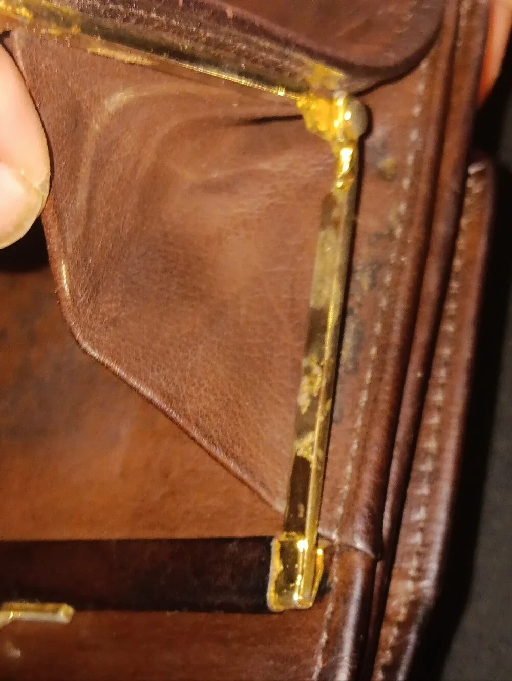 Coach Vintage Brown Leather Kisslock Wallet with Gold Accents